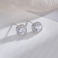 1 Pair Elegant Commute Square Plating Inlay Copper Crystal Zircon White Gold Plated Ear Studs main image 9