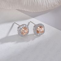 1 Pair Elegant Commute Square Plating Inlay Copper Crystal Zircon White Gold Plated Ear Studs main image 7