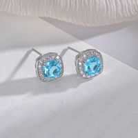 1 Pair Elegant Commute Square Plating Inlay Copper Crystal Zircon White Gold Plated Ear Studs main image 6