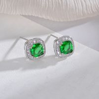 1 Pair Elegant Commute Square Plating Inlay Copper Crystal Zircon White Gold Plated Ear Studs main image 5