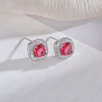 1 Pair Elegant Commute Square Plating Inlay Copper Crystal Zircon White Gold Plated Ear Studs main image 4