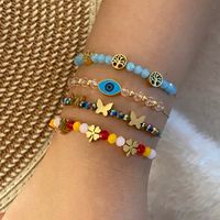 Stainless Steel Artificial Crystal 18K Gold Plated Vintage Style Beaded Tree Eye Butterfly Bracelets main image 6