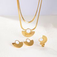 201 Stainless Steel 18K Gold Plated Retro Simple Style Plating Hollow Out Inlay Sector Plastic Jewelry Set main image 6