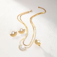 201 Stainless Steel 18K Gold Plated Retro Simple Style Plating Hollow Out Inlay Sector Plastic Jewelry Set main image 7