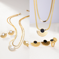 201 Stainless Steel 18K Gold Plated Retro Simple Style Plating Hollow Out Inlay Sector Plastic Jewelry Set main image 1