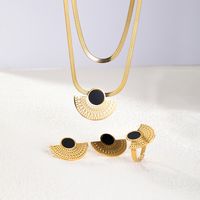 201 Stainless Steel 18K Gold Plated Retro Simple Style Plating Hollow Out Inlay Sector Plastic Jewelry Set main image 9