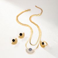 201 Stainless Steel 18K Gold Plated Retro Simple Style Plating Hollow Out Inlay Sector Plastic Jewelry Set main image 3