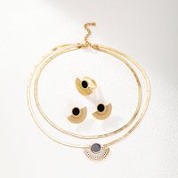 201 Stainless Steel 18K Gold Plated Retro Simple Style Plating Hollow Out Inlay Sector Plastic Jewelry Set main image 4