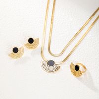 201 Stainless Steel 18K Gold Plated Retro Simple Style Plating Hollow Out Inlay Sector Plastic Jewelry Set main image 5