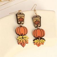 1 Pair Cartoon Style Cute Pumpkin Wood Drop Earrings main image 3
