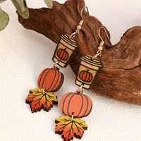 1 Pair Cartoon Style Cute Pumpkin Wood Drop Earrings main image 2