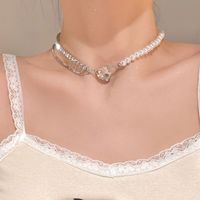 Elegant Heart Shape Imitation Pearl Alloy Beaded Plating Inlay Rhinestones Pearl Women's Pendant Necklace sku image 23