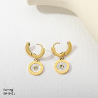 1 Pair Vintage Style Classic Style Roman Numeral Plating Inlay 304 Stainless Steel Rhinestones Shell 18K Gold Plated Drop Earrings main image 3