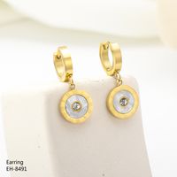 1 Pair Vintage Style Classic Style Roman Numeral Plating Inlay 304 Stainless Steel Rhinestones Shell 18K Gold Plated Drop Earrings main image 2