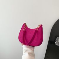 Women's Small All Seasons Suede Solid Color Basic Shell Zipper Shoulder Bag Underarm Bag sku image 3