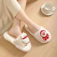 Women's Casual Cartoon Santa Claus Snowman Open Toe Plush Slippers main image 4
