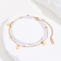 Sweet Heart Shape Stainless Steel Artificial Pearl Beaded Plating 18k Gold Plated Women's Anklet sku image 1