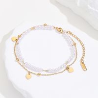 Sweet Heart Shape Stainless Steel Artificial Pearl Beaded Plating 18k Gold Plated Women's Anklet main image 4