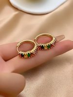 1 Pair Casual Simple Style Round Plating Inlay Copper Zircon K Gold Plated Hoop Earrings main image 1
