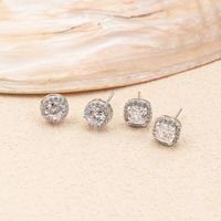 2 Pairs Elegant Square Plating Inlay Copper Zircon Silver Plated Ear Studs main image 5