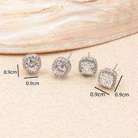2 Pairs Elegant Square Plating Inlay Copper Zircon Silver Plated Ear Studs main image 2