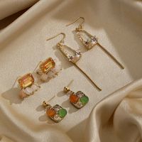 1 Pair Ig Style Multicolor Plating Inlay Metal Copper Artificial Crystal Resin Zircon 14k Gold Plated Drop Earrings Ear Studs main image 1
