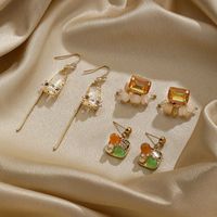 1 Pair Ig Style Multicolor Plating Inlay Metal Copper Artificial Crystal Resin Zircon 14k Gold Plated Drop Earrings Ear Studs main image 5