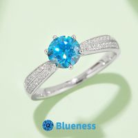 Elegant Wedding Classic Style Round Sterling Silver Plating Inlay Moissanite White Gold Plated Rings main image 4