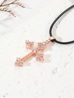 Classic Style Cross Copper Plating Inlay Zircon 18k Gold Plated Rose Gold Plated Silver Plated Unisex Pendant Necklace main image 3