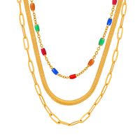 Casual Hawaiian Tropical Colorful Titanium Steel Enamel Plating 18k Gold Plated Three Layer Necklace main image 4