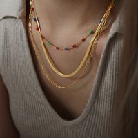 Casual Hawaiian Tropical Colorful Titanium Steel Enamel Plating 18k Gold Plated Three Layer Necklace main image 6