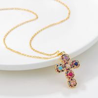Vintage Style Cross Stainless Steel Copper 18k Gold Plated Pendant Necklace In Bulk main image 7