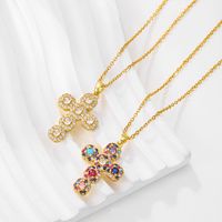 Vintage Style Cross Stainless Steel Copper 18k Gold Plated Pendant Necklace In Bulk main image 1