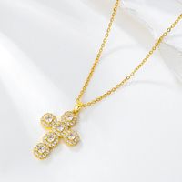 Vintage Style Cross Stainless Steel Copper 18k Gold Plated Pendant Necklace In Bulk main image 2