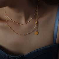 Elegant Luxurious Vacation Pearl Imitation Pearl Titanium Steel Beaded Plating 18k Gold Plated Women's Double Layer Necklaces main image 3