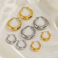 1 Paire Style Simple Rond Placage Acier Inoxydable 304 Plaqué Or 18K Boucles D'oreilles Cerceau main image 1