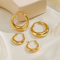 1 Paire Style Simple Rond Placage Acier Inoxydable 304 Plaqué Or 18K Boucles D'oreilles Cerceau main image 3