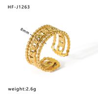 Stainless Steel 18K Gold Plated Ethnic Style Streetwear Plating Geometric Natural Stone Open Ring sku image 26