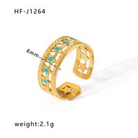 Stainless Steel 18K Gold Plated Ethnic Style Streetwear Plating Geometric Natural Stone Open Ring sku image 45