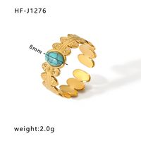 Stainless Steel 18K Gold Plated Ethnic Style Streetwear Plating Geometric Natural Stone Open Ring sku image 47