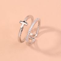 Fashion Irregular Square Double Row Color Zircon Opening Copper Ring sku image 5