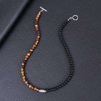 Simple Style Classic Style Round Natural Stone Tiger Eye Obsidian Beaded Handmade Unisex Necklace main image 4