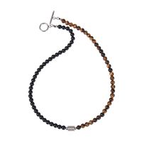 Simple Style Classic Style Round Natural Stone Tiger Eye Obsidian Beaded Handmade Unisex Necklace sku image 3