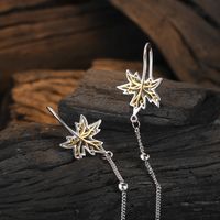 1 Pair Casual Simple Style Maple Leaf Plating Hollow Out Sterling Silver 24k Gold Plated White Gold Plated Drop Earrings main image 4