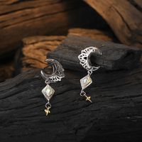 1 Pair Ig Style Star Moon Plating Hollow Out Inlay Sterling Silver Zircon 24k Gold Plated White Gold Plated Drop Earrings main image 3
