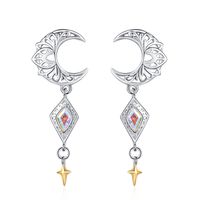 1 Pair Ig Style Star Moon Plating Hollow Out Inlay Sterling Silver Zircon 24k Gold Plated White Gold Plated Drop Earrings main image 2