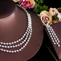 Copper White Gold Plated Rhodium Plated Elegant Luxurious Inlay Geometric Artificial Gemstones Earrings Necklace main image 5