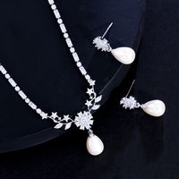 Copper White Gold Plated Rhodium Plated Luxurious Wedding Bridal Water Droplets Earrings Necklace main image 9