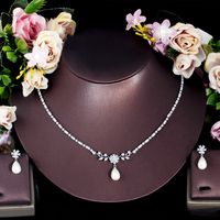 Copper White Gold Plated Rhodium Plated Luxurious Wedding Bridal Water Droplets Earrings Necklace main image 5