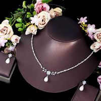 Copper White Gold Plated Rhodium Plated Luxurious Wedding Bridal Water Droplets Earrings Necklace main image 6